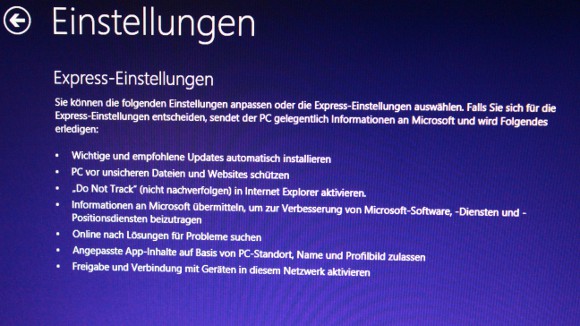 Windows 8 Pro Expresseinstellungen Screenshot groß